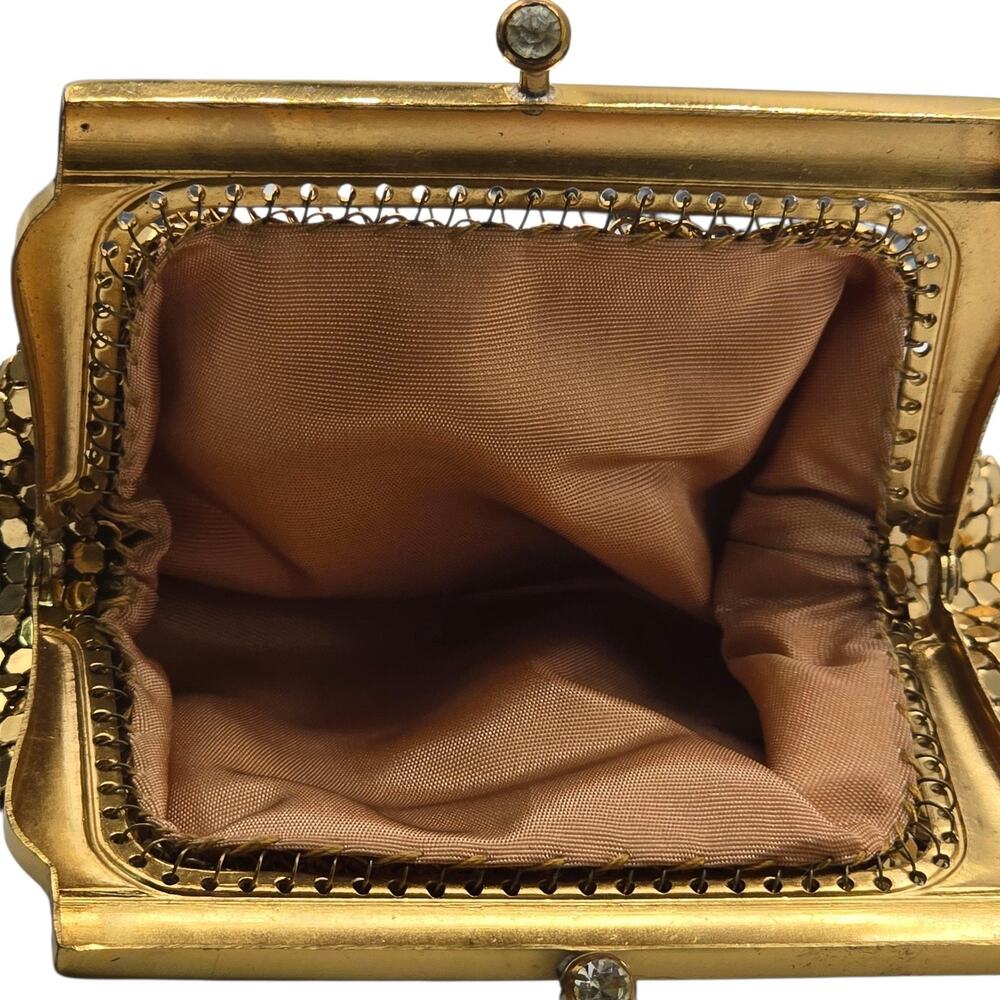 Vintage Gold Mesh Coin Purse Evening Bag Kiss Lock Clasp 70s Retro Glam - Picture 4 of 7